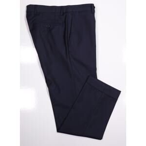 Boggi Milano Solid Navy Blue Flat Front Wool Dress Pants Trousers Slim 32x28